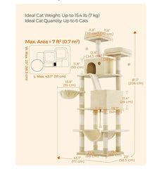 Feandrea 81.1" Cat Tree Large Cat Tower Multi-Level Condo - Beige