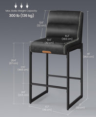 VASAGLE 26.4" Bar Stools Counter Height Chairs w/ Backs Set of 2 - Black