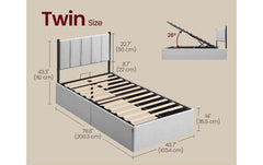 VASAGLE Twin Size Lift Up Storage Bed Frame Upholstered Headboard Hydraulic Platform - Gray