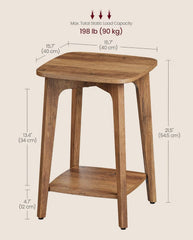 VASAGLE Side Table 2-Tier Small Square End Table Nightstand w/ Tapered Legs - Honey Brown