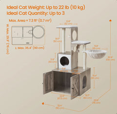 Fendrea 53" Kimmel Cat Tree w/ Litter Box Enclosure - Greige / Beige