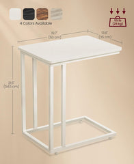 VASAGLE C Shape End Table Industrial Small Side Table w/ Wheels - Cream White