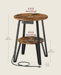 VASAGLE 2-Tier Small Side Table w/ Charging Station Nightstand w/ Power Outlets - Brown