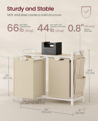 VASAGLE 2 x 12.1 Gallons (46 L) Laundry Hamper w/ 2 Pull-Out Bags- Cappuccino Beige / Natural Beige