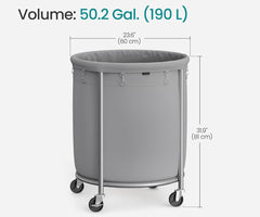 SONGMICS 190L Laundry Basket Removable Bag w/ Steel Frame & Wheels - Gray
