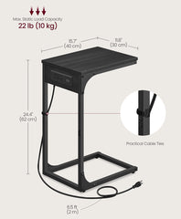 VASAGLE C-Shaped Side Table w/ Charging Station Outlets - Gray Oak