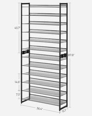 SONGMICS Shoe Rack 12-Tier Organizer Metal Storage Entryway - Black