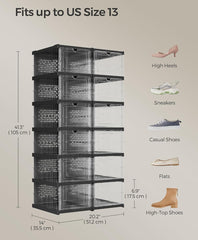 SONGMICS Foldable Shoe Boxes 6-Tier Stackable Storage Organizer Set of 2 - Black