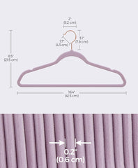 SONGMICS Velvet Hangers Non-Slip Hangers w/ Rose Gold-Colored Swivel Hooks Set of 50 - Purple