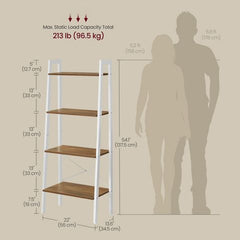 VASAGLE 4-Tier Ladder Shelf Bookcase Book Shelf Storage Shelves - Honey Brown / White