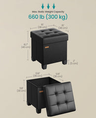 SONGMICS 15" Leather Storage Folding Ottoman Cube Footstool w/ Legs - Black
