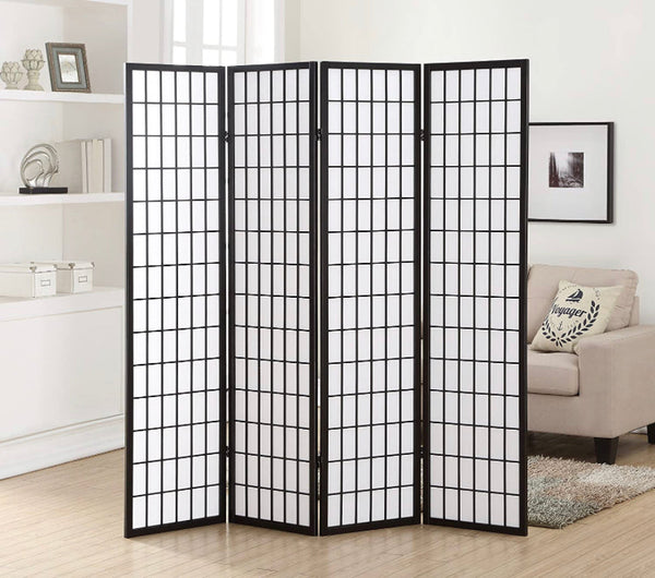 Black 4 Panel Room Divider Partition (17.25"L x 1"W x 70.5"H each panel)