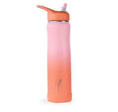 EcoVessel SUMMIT, TriMax® Insulated Stainless Steel Water Bottle with Flip Straw Lid and Silicone Bottle Bumper – 24 oz (Ombre Coral Sands)