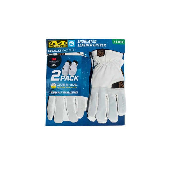 Mechanix Wear Coldwork Insulated Water Resistant Leather Work/Driver Gloves, Size Large, 2 Pairs
