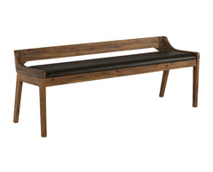 Boraam Rasmus Low Back Faux Leather and Wood Dining Bench, Chestnut Wire-Brush Finish