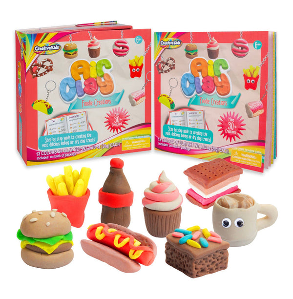 Creative Kids Air Clay Foodie Creations - Sculpt over 30 Clay Charms & Make Mini Food Keychains with 13 Different Clay Colors – 30 Page Foodie Creations Book Included - Kids Birthday Gift for Ages 6+