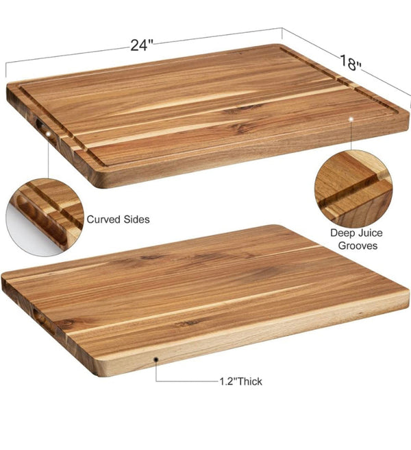 Extra Large Acacia Wood Cutting Board, 24x18 Inch Large Butcher Block Chopping Board with Handle