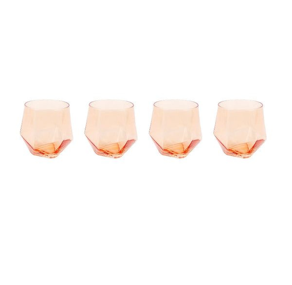 Just Feed Me by Jessie James Decker 4-Piece 15-Ounce Stemless Wine Glass Set, Peach Amber
