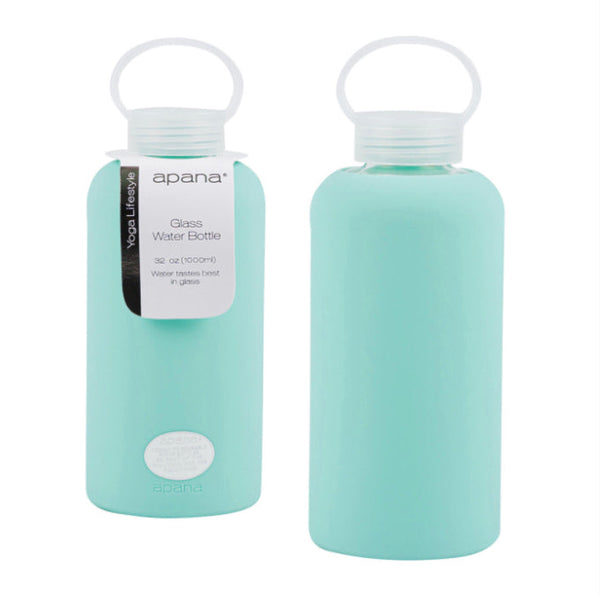 Apana Glasss Water Bottle w/ Silicone Sleeve Teal 15oz