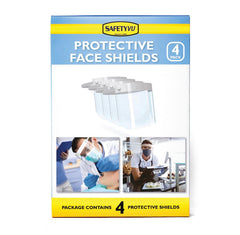 Protective Face Shields by Panoptx - 4 Full Shields per Box - Lightweight, Elastic Comfort Fit - Clear Splash Guard - AntiFog Coatings - Maximum Visibility