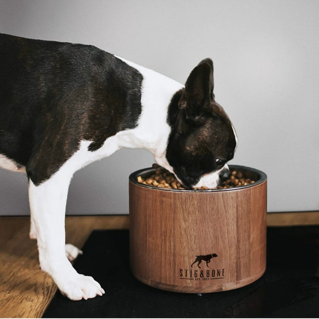 Bone Shaped, Black Walnut Dog Feeder, Elevated Wooden Dog Food/Water Bowl  Stand — Omni Artis