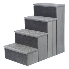 TRIXIE 4-Step Foldable Velour Pet Stairs with Storage, Gray