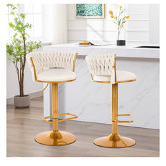 BOSMILLER bar stools Height Adjustable Velvet Set of 2 - Beige