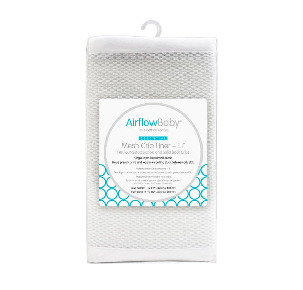 AirflowBaby Breathable Mesh Liner for Full-Size Cribs, 11"H (23cm) Essential 2mm Mesh, White (Size 4FS Covers 3 or 4 Sides)