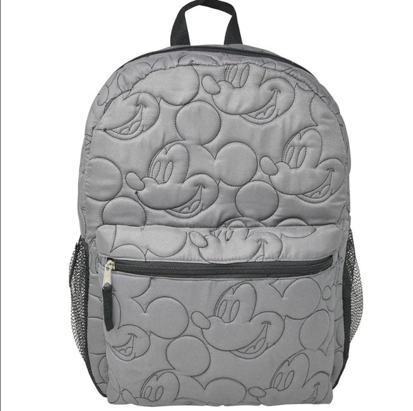 Disney Mickey Mouse Quilted Embroidered Grey Backpack 16"