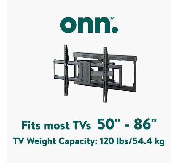 onn. Full Motion TV Wall Mount for 50" to 86" TVs, up to 15° Tilting