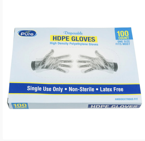 All Pure Disposable Single Use HDPE Gloves - 100ct
