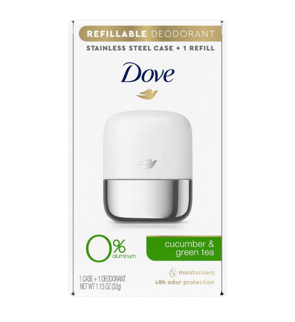 Dove Beauty 0% Aluminum Cucumber & Green Tea Refillable Deodorant Stainless Steel Case