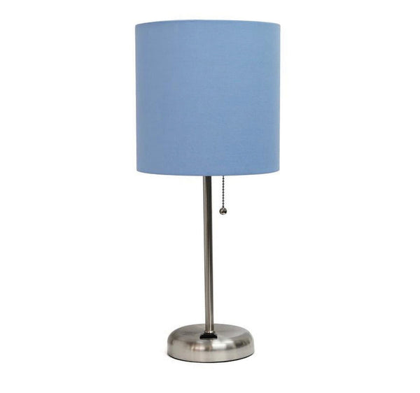 Limelights Stick Lamp with Charging Outlet and Fabric Shade, Blue