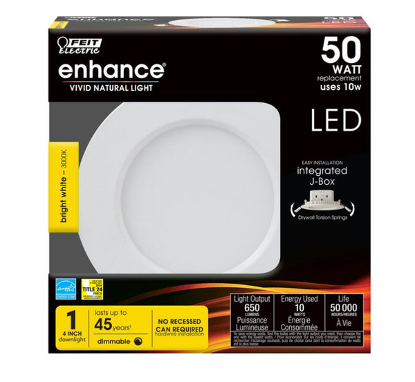 FEIT Electric Enchance White 4 in. W LED Canless Recessed Downlight Kit 10 watt