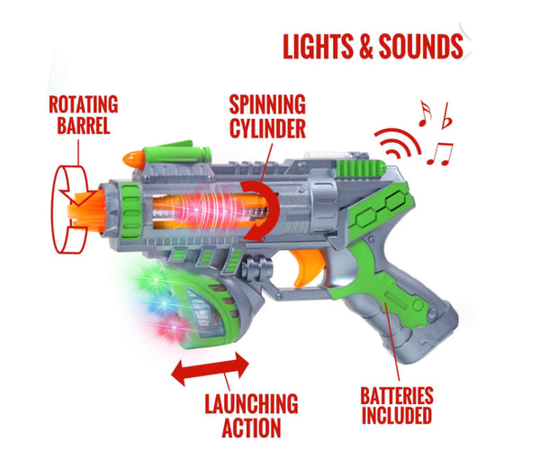 Kids Space Soldier Galaxy Defender Blaster w/ Spinning LED Light Sounds - Green