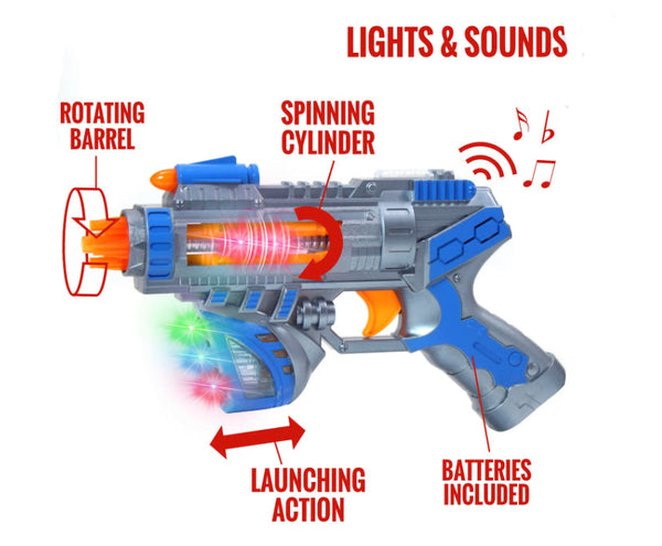Kids Space Soldier Galaxy Defender Blaster w/ Spinning LED Light Sounds - Blue