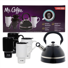 Mr. Coffee 9pc Tea Kettle and Mug Set - Black & White
