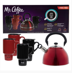 Mr. Coffee 9pc Tea Kettle and Mug Set - Black & Red