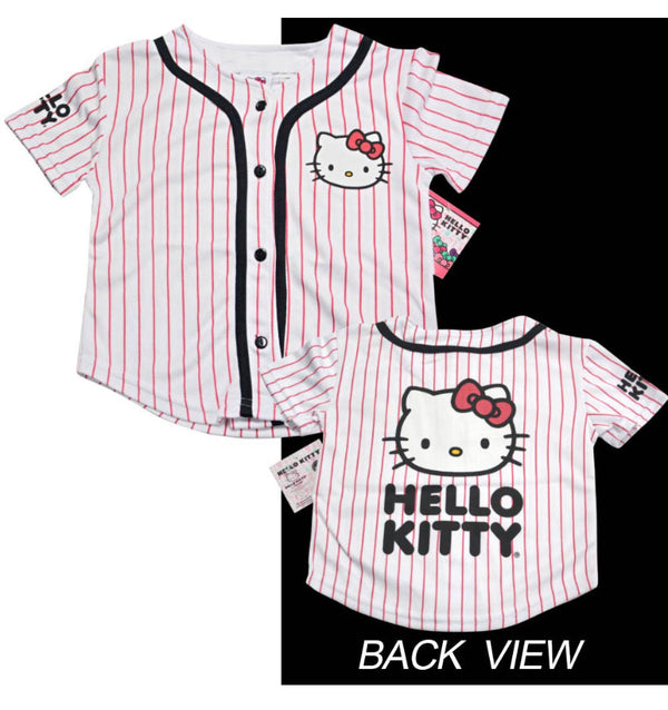 Sanrio Hello Kitty Logo PinStripe Baseball Girl Jersey Size 5/6 - Pink