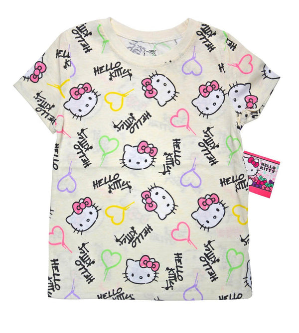 Sanrio Hello Kitty Graffiti Logo Girl T-Shirt Size 6x - Cream