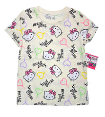 Sanrio Hello Kitty Graffiti Logo Girl T-Shirt Size 5/6 - Cream